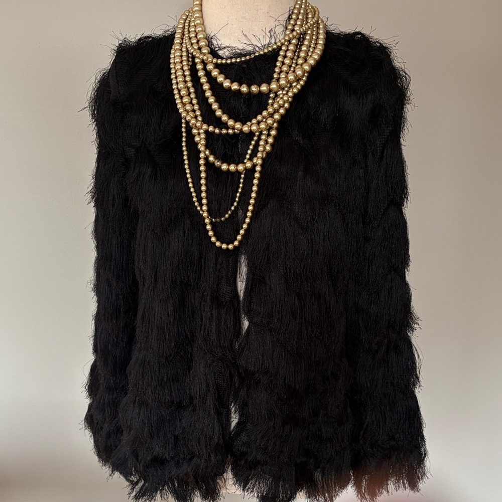 Zara Black Textured Faux Fur Jacket size M